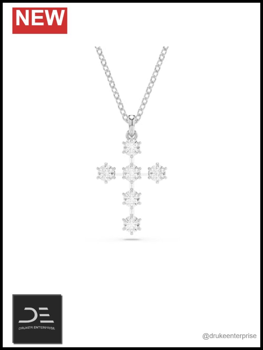 Clear Cubic Zirconia Cross Pendant Necklace with Lobster Clasp, Adjustable Chain